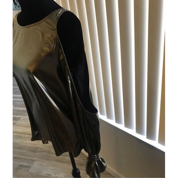 Express Gold Metallic Open Shoulder Long Sleeve Top Sz M - Picture 3 of 4